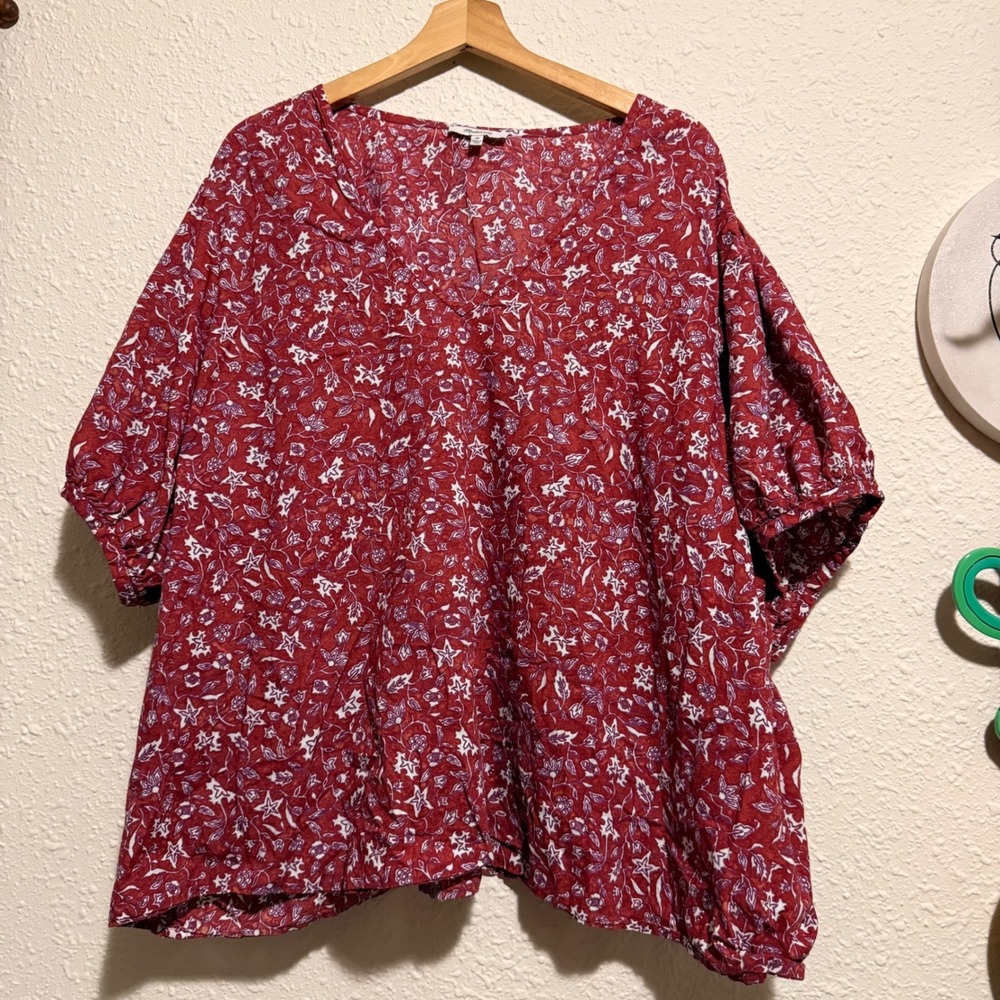 Madewell Red Floral Short-Sleeve Peasant Blouse